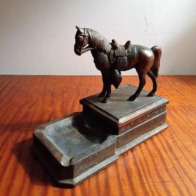 Bronze VINTAGE ashtray.  Horse comes off to reveal area to hold cigarettes