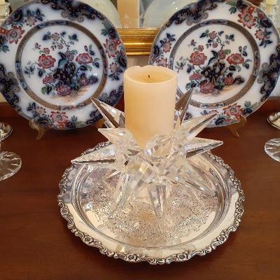Display on Buffet - Charles Meigh & Sons Dinner plates and Crystal Starburst candle holder