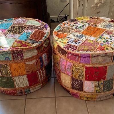 Pair of Indian Patchwork Ottoman Pouf