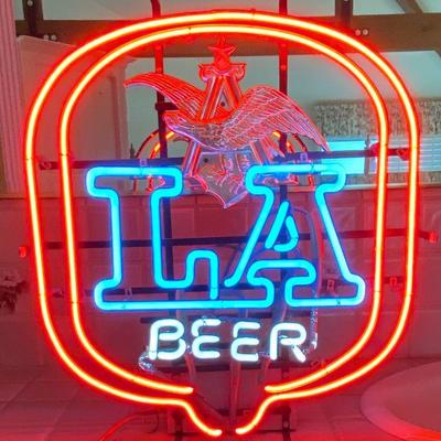 Vintage 1960's LA Beer Neon Sign, Anheuser Busch, Everbrite, GHN Neon Co. Inc 