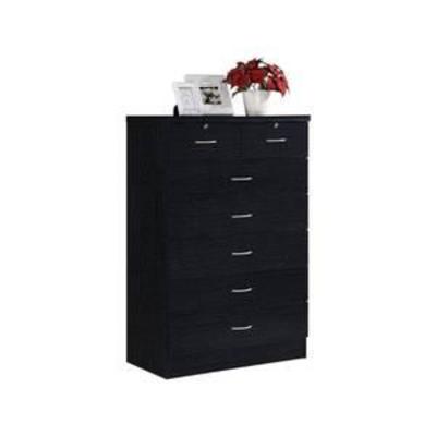 Hodedah 7 Drawer Chest, Five Large Drawers, Two Smaller Drawers with Two Locks, Black