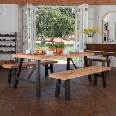 Christopher Knight Home Arlington  Acacia Wood Dining Set  in Brushed Grey, Color Natural Grain