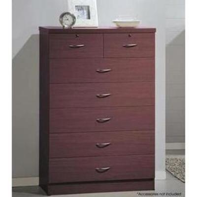 Hodedah 7 Drawer Chest, Five Large Drawers, Two Smaller Drawers with Two Locks, Mahogany