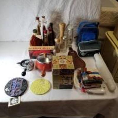 Lot of Kitchen Decor, Lunch Boxes, Fondue Set and More