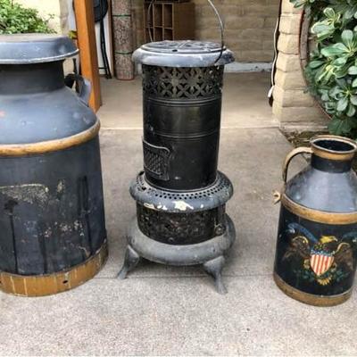 Oil Burning Stove and Milk Cans