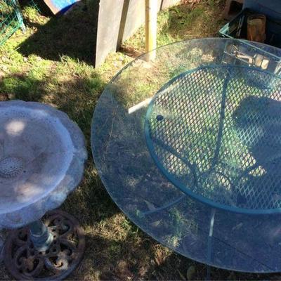 Glass Top Table and Birdbath
