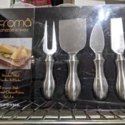 (2) Sets Froma Cheese Knives, With Champagne Glasses