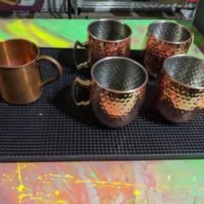 (2) Bar Mats And (5) Moscow Mule Mugs