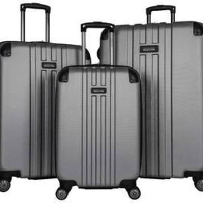 Kenneth Cole Reaction Reverb Hardside 8-Wheel 3-Piece Spinner Luggage Set 20 Carry-on, 25, 29, Light Silver
