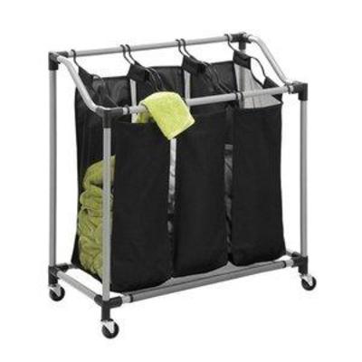 Honey-Can-Do Triple Laundry Sorter with Mesh Bags, SteelBlack