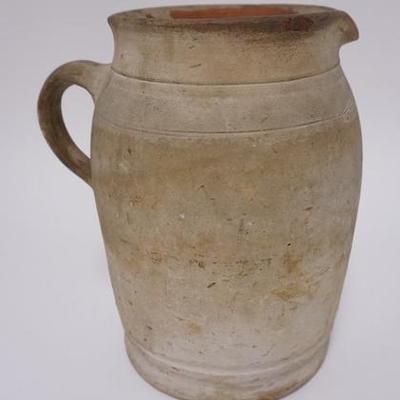 1015	BELL AND SON WHITE GLAZED REDWARE PITCHER. 9 IN H
