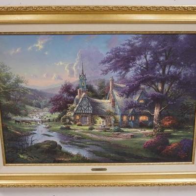 1068	THOMAS KINKADE R/E ON CANVAS *CLOCK TOWER COTTAGE, STREAMS OF TIME 1* 61 OF 320. 2001. IMAGE SIZE IS 24 IN X 36 IN CERTIFICATE OF...