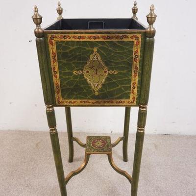 1040	PAINT DECORATED FERN STAND FROM CASTILLIAN IMPORTS. HAS BRASS FINIALS AND ZINC LINER
