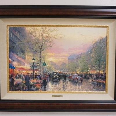 1061	THOMAS KINKADE STUDIO PROOF ON CANVAS. *PARIS CITY OF LIGHTS* 86 OF 190. 1993 IMAGE 18 IN X 27 IN COMES WITH A CERTIFICATE OF...