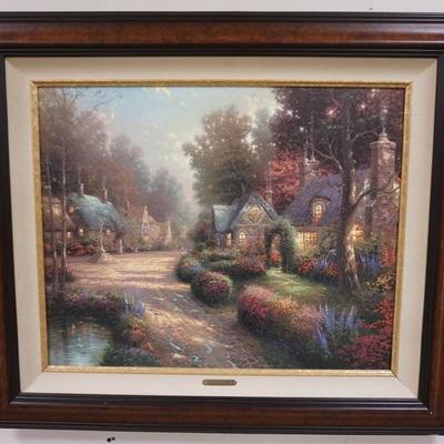 1059	THOMAS KINKADE STUDIO PROOF ON CANVAS. *COBBLESTONE LANE 1*. 19 OF 95. IMAGE 24 IN X 30 IN. 1996. COMES WITH CERTIFICATE OF...