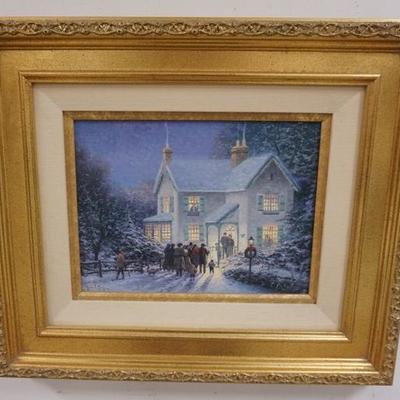 1070	THOMAS KINKADE PUBLISHERS PROOF ON CANVAS *EVENING CAROLERS* 99 OF 100. 2000  IMAGE SIZE IS 9 IN X 12 IN.  CERTIFICATE OF AUTHENTICITY
