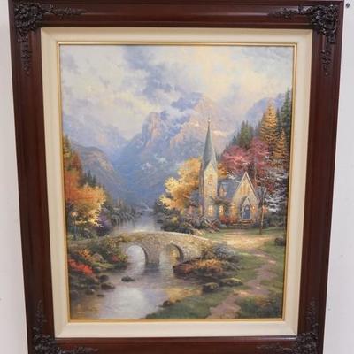 1066	THOMAS KINKADE R/E ON CANVAS *THE MOUNTAIN CHAPEL, CHAPELS OF NATURE 1* 53 OF 480. 1998 IMAGE SIZE 30 IN X 24 IN. CERTIFICATE OF...