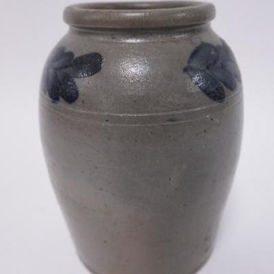 1011	BLUE DECORATED STONEWARE JAR. 8 1/4 IN H
