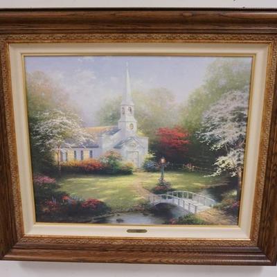 1069	THOMAS KINKADE PUBLISHERS PROOF ON CANVAS *HOMETOWN CHAPEL*  161 OF 400. 1999 IMAGE SIZE 24 IN X 30 IN. CERTIFICATE OF AUTHENTICITY
