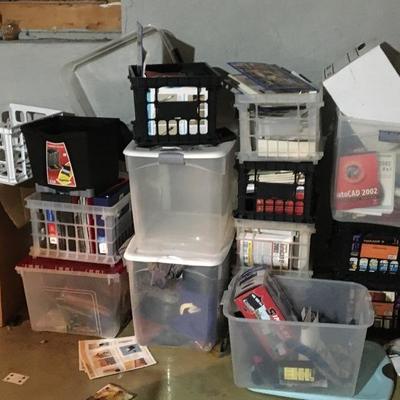 Storage totes & milk crates for sale. More of the same in the garage