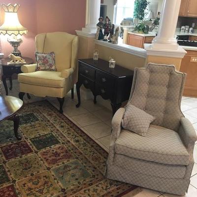 two wingchairs and Bombay company top loading file cabinet (unique) 