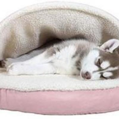 Furhaven Pet Dog Bed.Therapeutic Round Cuddle Nest Snuggery Burrow Blanket pet Bed with Removable Cover for Dogs and Cats.