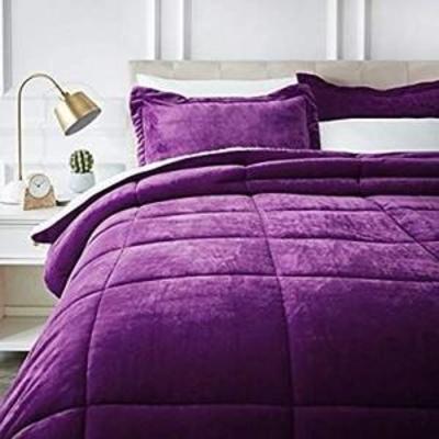 AmazonBasics Ultra-Soft Micromink Sherpa Comforter Bed Set - Full or Queen, Plum
