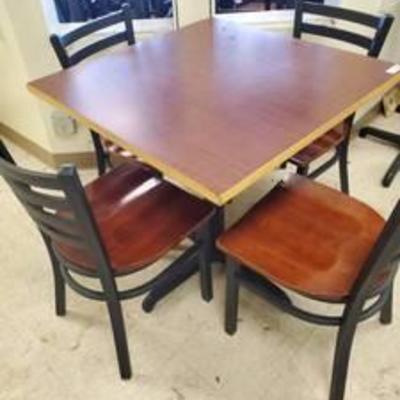 4 Top Walnut Table and 4 Metal Wood Chairs