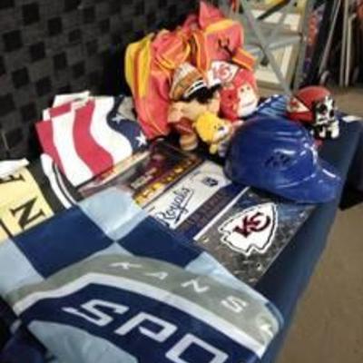 Huge Lot of Sports Items. Hats, Backpacks, Signs and More