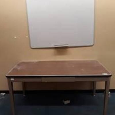 Metal Table w Wood Look Top and Single Drawer& White Board