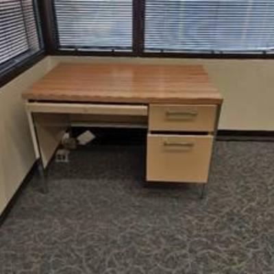 Metal Desk w Wood Look Top and Two Drawers