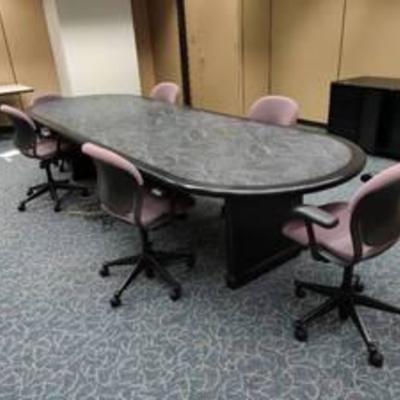 Dark Color Conference Room Table and Rolling Chairs