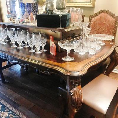 Dining Room Table and Assorted Crystal