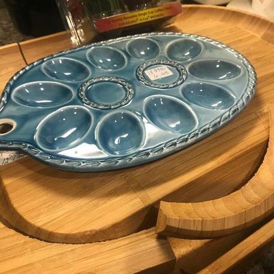Deviled Egg Blue Plate, Wooden Trays