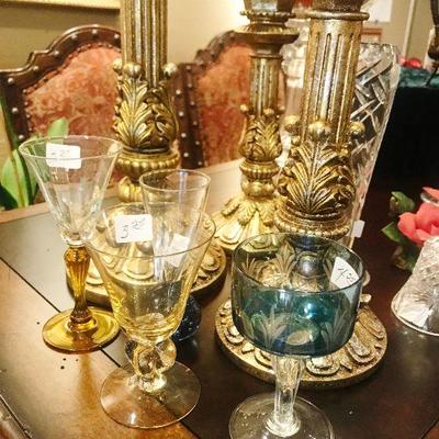 Candlesticks, Colored Etched Stemware