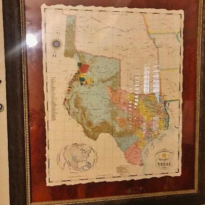 1945 Framed State of Texas Map