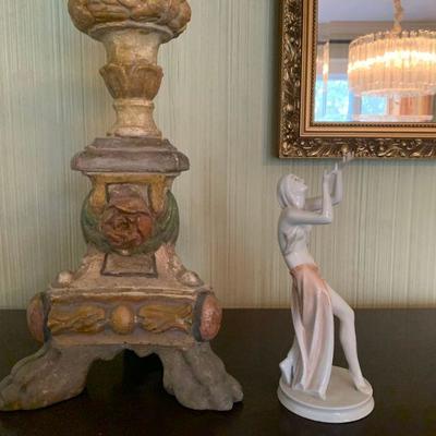 Baroque Carved Wood Lamps, PAIR, Rosenthal Figurine 