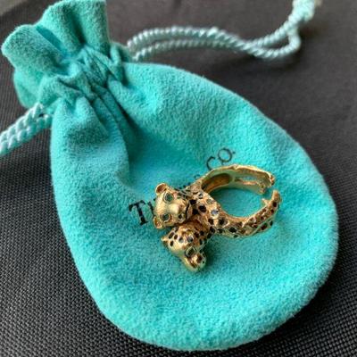 Estate Jewelry, Leopard Cubs Ring in 14K with Emerald Eyes from Tiffany 