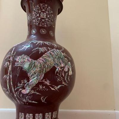 Mother of Pearl Chinese Umbrella Stand with Full Moon and Tiger 