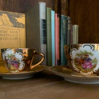 Antique Books, Hand Painted Tea Cups 