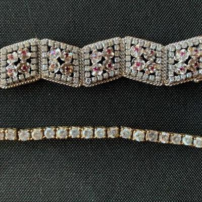 Diamond Tennis Bracelet, 18k White Gold Trapezoid Bracelet with Diamonds and Rubies  