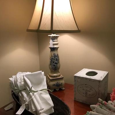 Blue and white floral lamp $80