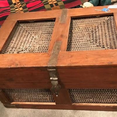 Wooden and wicker picnic basket $200