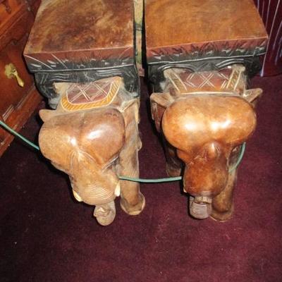 Wood Carved Elephant Stands 