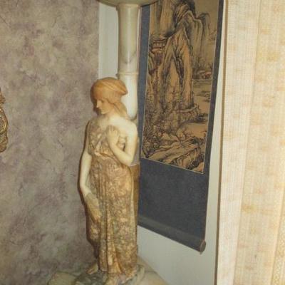 Stunning Carved Marble Figural Goddess Lamp ~ Italian Marble Pedestals 