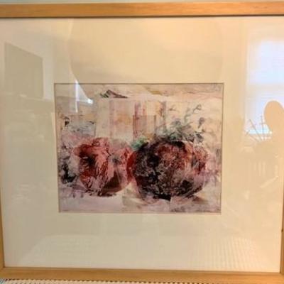 "Interior with 2 Red Apples" Mix Media by Vi Vona 