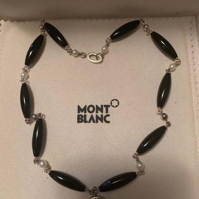 Montblanc Homage to Femininity Pearl & Onyx Bead Sterling Silver Necklace $500