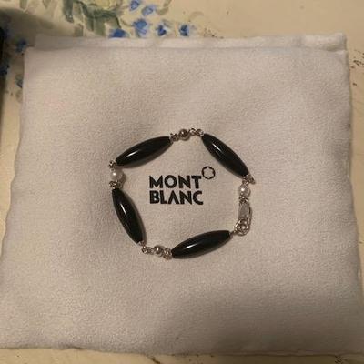 Montblanc Homage to Femininity Pearl & Onyx Bead Sterling Silver Bracelet $200