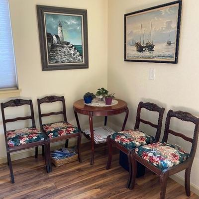 Round table $125 absolutely  beautiful 

Chairs $25 each or 4 for $90 