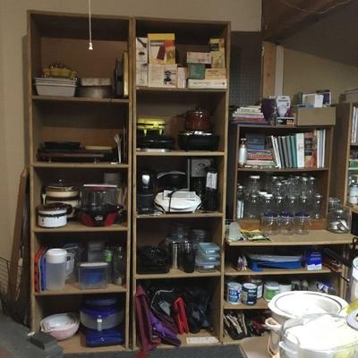 Miscellaneous Kitchenware, Small Appliances, Mason Jars, Cookbooks.